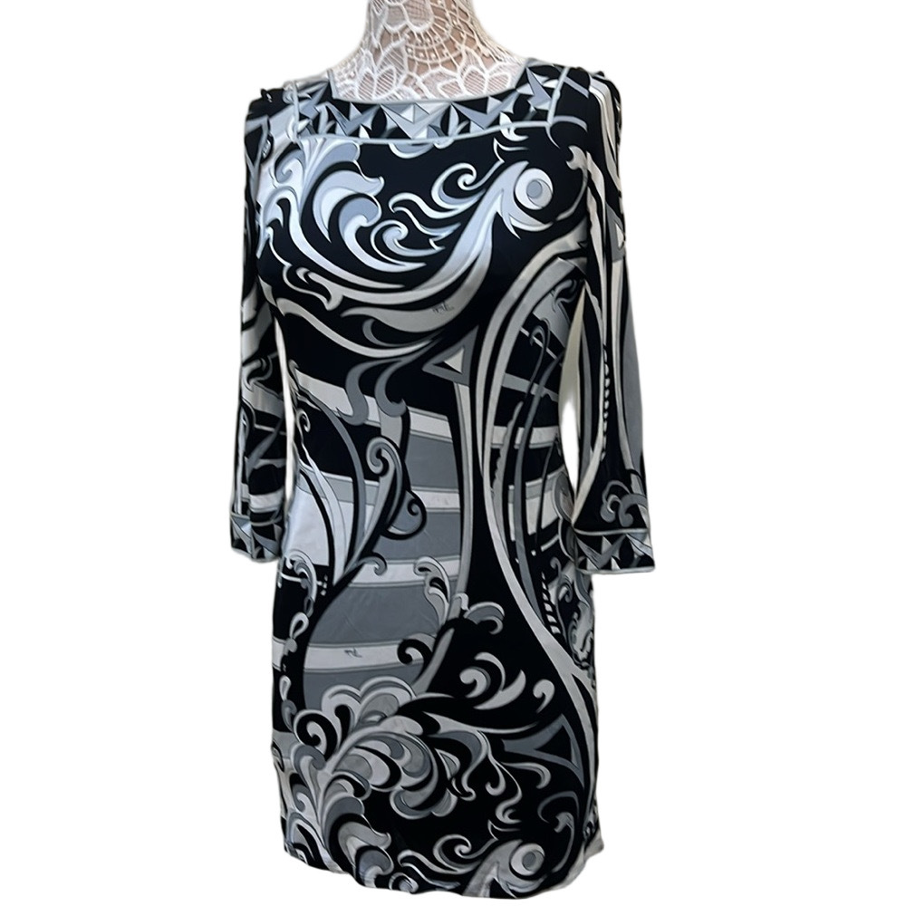 Emilio Pucci Black and White Print Dress Size 38 - Picture 5 of 11